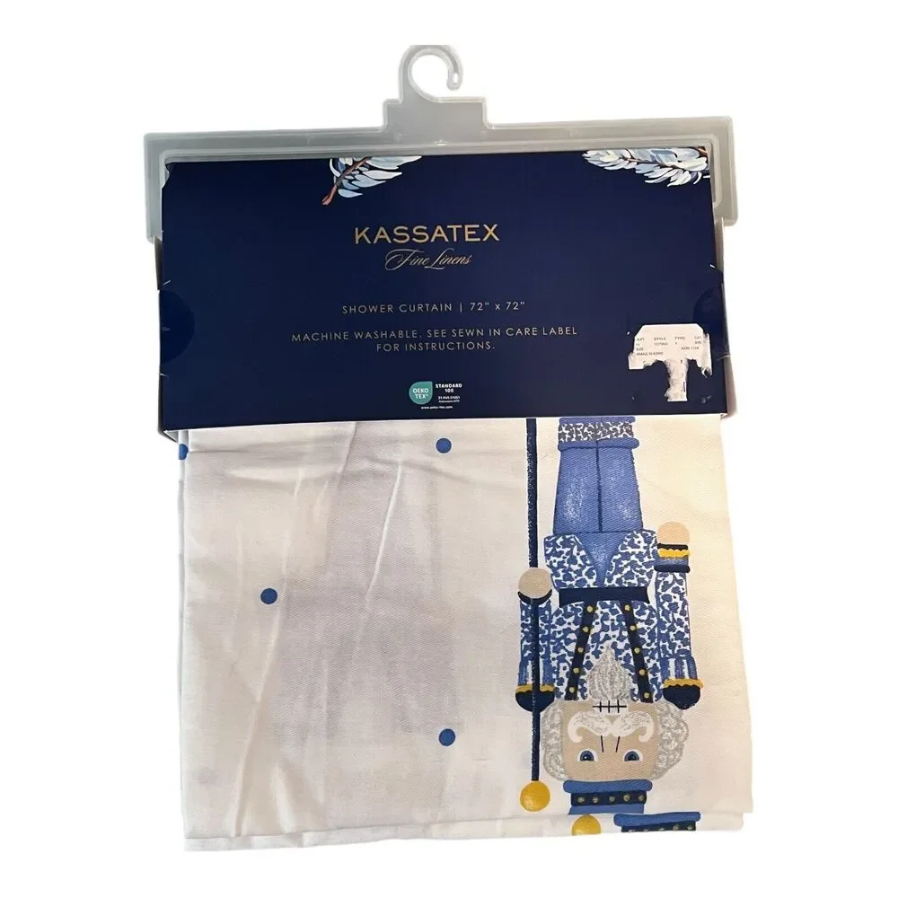 Kassatex 100% Cotton Shower Curtain Holiday Blue And White Nutcrackers - NEW